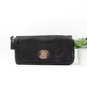 Coach Black Leather Clutch W/ Black Wrist Strap
